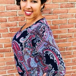 Iris & Rainbow Boutique #K556 Harmonize In Paisley Navy Top