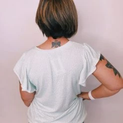 Iris & Rainbow Boutique #K307 Just A Mint Of Love Flutter Sleeve Top New Arrivals