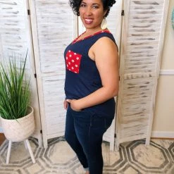 Iris & Rainbow #J933 Before You Go Sleeveless Top (Red & Navy)