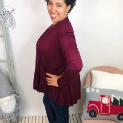 Iris & Rainbow Boutique #L311 Rock The Day Cardigan (Burgundy) New Arrivals