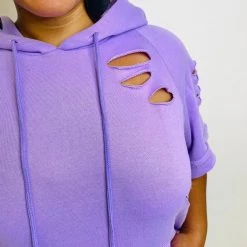 Iris & Rainbow Boutique #K450 Lavender Summer Distressed Hoodie New Arrivals