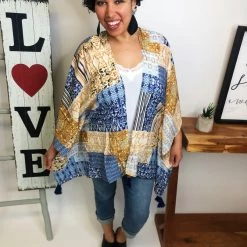 Iris & Rainbow Boutique New Arrivals #M166 One Right Now Kimono (Blue Mix)