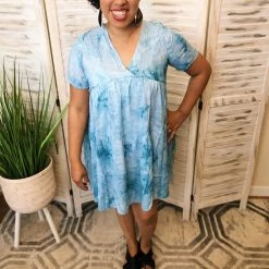 Iris & Rainbow Boutique New Arrivals #K121 Turquoise Waters Tie Dye Dress