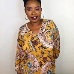 Iris & Rainbow Boutique New Arrivals #K635 A Walk In A Paisley Dream Top (Mustard/Mauve)