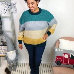 Iris & Rainbow Boutique New Arrivals #L246 Harbor Sunsets Color Block Sweater