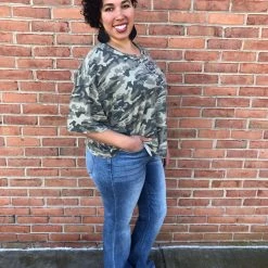 Iris & Rainbow Boutique New Arrivals #H985 On The Line Camo POL Top