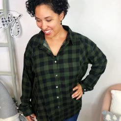 Iris & Rainbow Boutique #L276 Feels Like A Holiday Plaid Top (Olive) New Arrivals
