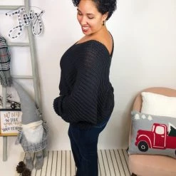 Iris & Rainbow Boutique New Arrivals #L278 Girls Day Out Ribbed POL Sweater (CHARCOAL)