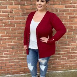 Iris & Rainbow Boutique #C905 Wine Snap Cardigan