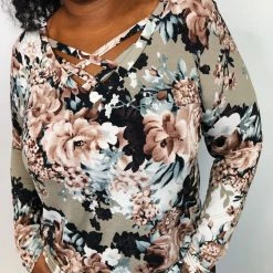 Iris & Rainbow Boutique New Arrivals #K716 Flashes Of Flowers Long Sleeve Top