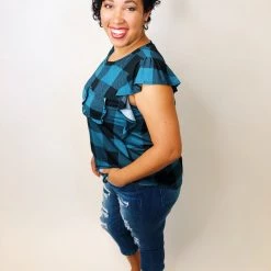 Iris & Rainbow Boutique K525 Nothing Better Than Plaid Top (Teal) New Arrivals