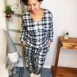 Iris & Rainbow Boutique #L523 The Perfect Plaid Match Set (White/Black)