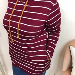 Iris & Rainbow Boutique New Arrivals #K875 Stripe It Up Hoodie With Elbow Patches (WINE)