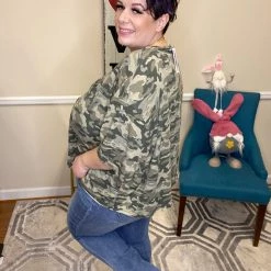 Iris & Rainbow Boutique New Arrivals #H985 On The Line Camo POL Top