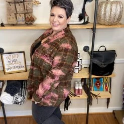 Iris & Rainbow Boutique New Arrivals #E77 One Of A Kind Flannel Tops (Green/Pink)