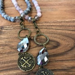 Iris & Rainbow Boutique Gold Beaded Necklace With Cross Pendant And Crystal New Arrivals