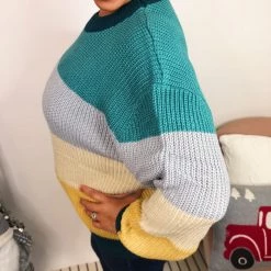 Iris & Rainbow Boutique New Arrivals #L246 Harbor Sunsets Color Block Sweater