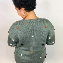 Iris & Rainbow Boutique #K714 Cheerful Pom Pom Sweater (Olive) New Arrivals