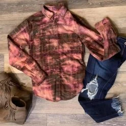 Iris & Rainbow Boutique New Arrivals #E77 One Of A Kind Flannel Tops (Green/Pink)