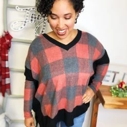 Iris & Rainbow Boutique #L443 *Doorbuster* Plaid About You Top (Red/Black)
