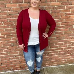 Iris & Rainbow Boutique #C905 Wine Snap Cardigan