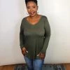 Iris & Rainbow Boutique #k636 Back To Basics Long Sleeve Top (Olive) New Arrivals