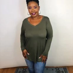 Iris & Rainbow Boutique #k636 Back To Basics Long Sleeve Top (Olive) New Arrivals