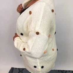 Iris & Rainbow Boutique #K715 Cheerful Pom Pom Sweater (Ivory) New Arrivals