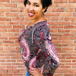Iris & Rainbow Boutique New Arrivals #K554 A Walk In A Paisley Dream Top (Olive/Pink)