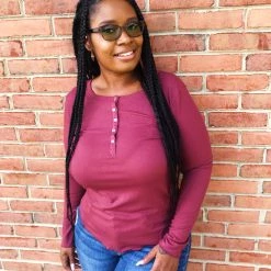 Iris & Rainbow Boutique New Arrivals #K661 Simply Sophisticated Long Sleeve Top (Burgundy)