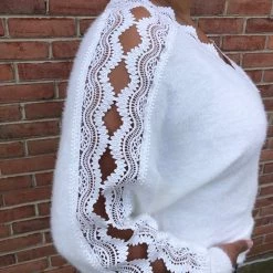 Iris & Rainbow Boutique New Arrivals #E51 Lorelai's Lacey Cut Out Sweater (Ivory)