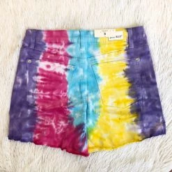 Iris & Rainbow Boutique New Arrivals #K22 Rainbow Snow Cone Judy Blue Tie Dye Mid Rise Shorts