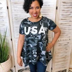 Iris & Rainbow Boutique #J928 Hi Lo USA Top (Charcoal)