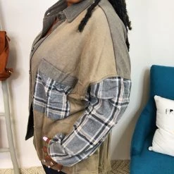 Iris & Rainbow Boutique New Arrivals #K838 Let In The Plaid POL Shacket (Ash Charcoal)