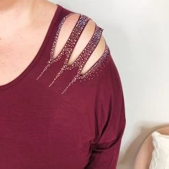 Iris & Rainbow Boutique #L243 Slashes Of Perfection Long Sleeve Top (PLUM)