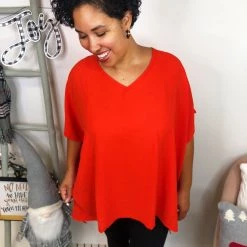 Iris & Rainbow Boutique #L241 Spicy Sophistication Poncho Top (Hot Coral) New Arrivals