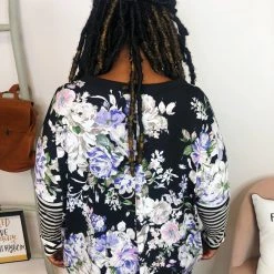 Iris & Rainbow Boutique #K925 Illuminating Floral Stripes Dolman Top