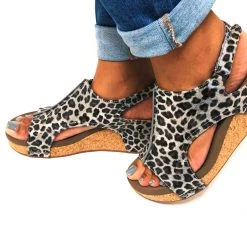 Iris & Rainbow Boutique K547 Wild Side Silver Leopard Wedge Sandals New Arrivals