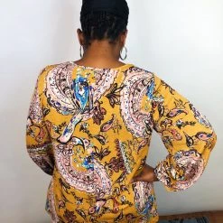 Iris & Rainbow Boutique New Arrivals #K635 A Walk In A Paisley Dream Top (Mustard/Mauve)