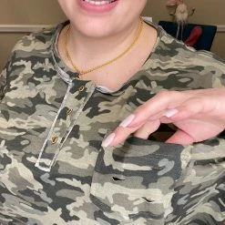 Iris & Rainbow Boutique New Arrivals #H985 On The Line Camo POL Top