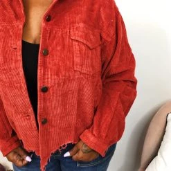 Iris & Rainbow Boutique #K802 Vintage Red Corduroy POL Shacket