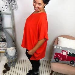 Iris & Rainbow Boutique #L241 Spicy Sophistication Poncho Top (Hot Coral) New Arrivals