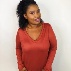 Iris & Rainbow Boutique #K710 Simple & Sweet Long Sleeve Top (RUST) New Arrivals