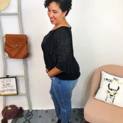 Iris & Rainbow Boutique New Arrivals #K775 Shining Wings Short Sleeve Top (Black)