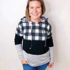 Iris & Rainbow Boutique New Arrivals #K573 Rocking The Plaid Color Block Hoodie