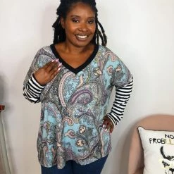 Iris & Rainbow Boutique #K916 Show Your Paisley Stripes Dolman Top