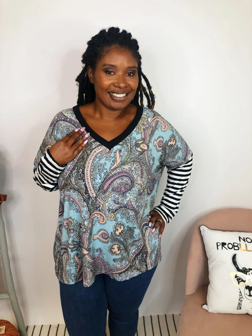 Iris & Rainbow Boutique #K916 Show Your Paisley Stripes Dolman Top 3 Iris & Rainbow Boutique #K916 Show Your Paisley Stripes Dolman Top