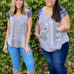 Boutique Simplified Paisley Mae Short Sleeve Top New Arrivals