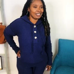 Iris & Rainbow Boutique *DOORBUSTER* #K858 A Navy Escape Henley Sweater New Arrivals