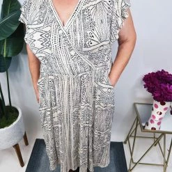 Iris & Rainbow Boutique New Arrivals #N203 Empire Waist Geometric Print Dress